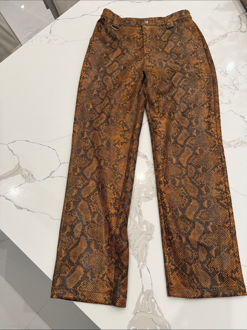 Hours Vegan Leather High-Rise Brown Snake-Print Wide-Leg Jeans